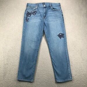 GAP Jeans Size 30‎ Relaxed Girlfriend Mid Rise Embroidered Floral Denim